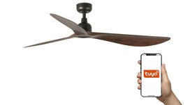 Faro Barcelona 34362WT Outwood L plafondventilator bruinwalnoot met app 150 cm