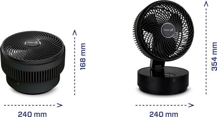 Clean Air Optima CA-404B Design tafelventilator zwart afmetingen
