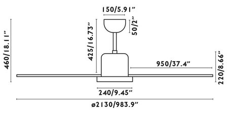 Faro Barcelona Andoris XXL plafondventilator grijs 213 cm afmetingen