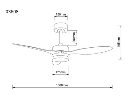 Globo Blackwell plafondventilator zwart met verlichting 106 cm afmetingen