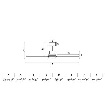 Faro Barcelona Mini Lantau S mat nikkel walnoot plafondventilator 107 cm afmetingen