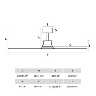 Faro Barcelona 33504DC Lantau XL plafondventilator hout/mat nikkel 168 cm afmetingen
