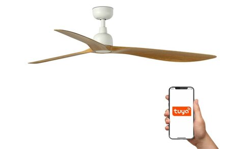 Faro Barcelona 34361WT Outwood L plafondventilator wit/eikenhout met app 150 cm