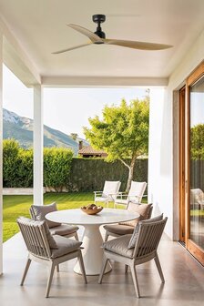 Faro Barcelona 34360WT Outwood L plafondventilator bruin/eikenhout met app 150 cm veranda