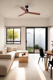Faro Barcelona 33516DCWT Lantau L plafondventilator matzwart/walnoot met app 132 cm woonkamer