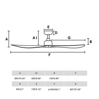 Faro Barcelona 34362WT Outwood L plafondventilator bruinwalnoot met app 150 cm afmetingen