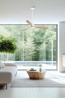 Faro Barcelona 33524 Poros L LED plafondventilator met verlichting wit/grenen 132 cm