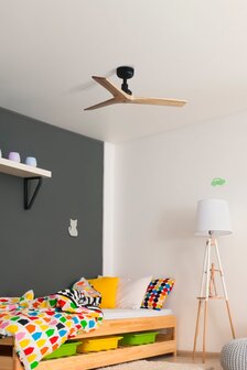 Faro Barcelona 34284 Klim S plafondventilator zwart/grenenhout 93 cm in slaapkamer