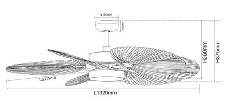 Beacon 21326849 Bali plafondventilator Naturel 132 cm afmetingen