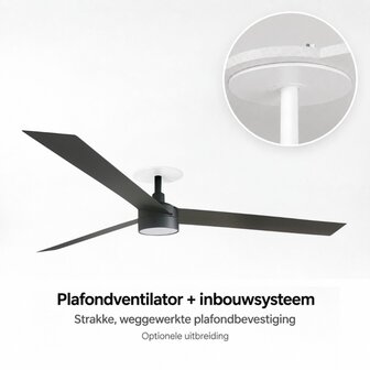 Faro Barcelona 342931S Cruiser XL plafondventilator met verlichting zwart 160 cm inbouwsysteem