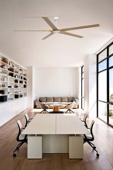 Faro Barcelona 34191WT Bigwood XL Tuya plafondventilator met app wit/grenen 200 cm in kantoor