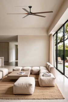 Faro Barcelona 34190WT Bigwood XL Tuya plafondventilator zwart/walnoot met app 200 cm woonkamer