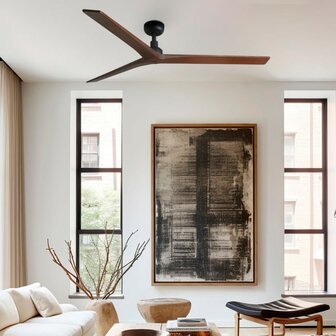 Faro Barcelona Klim L plafondventilator zwart/walnoot 150 cm in woonkamer
