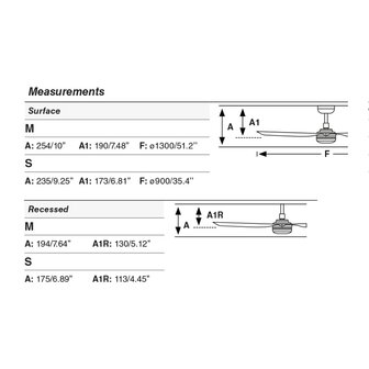 Faro Barcelona 33822 Mini Punt S plafondventilator zwart 90 cm afmetingen