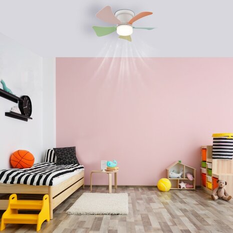 Globo Hines Led plafondventilator multicolor 40,6 cm in kamer