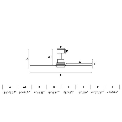 Faro Barcelona Mini Lantau S mat nikkel walnoot plafondventilator 107 cm afmetingen