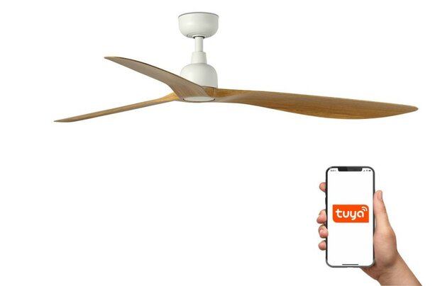 Faro Barcelona 34361WT Outwood L plafondventilator wit/eikenhout met app 150 cm