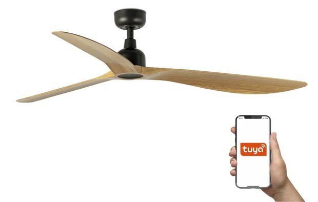 Faro Barcelona 34360WT Outwood L plafondventilator bruin/eikenhout met app 150 cm