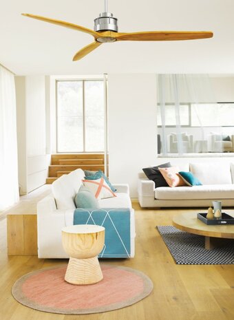 Beacon Airfusion Akmani plafondventilator chroom teakhout 156 centimeter aan plafond