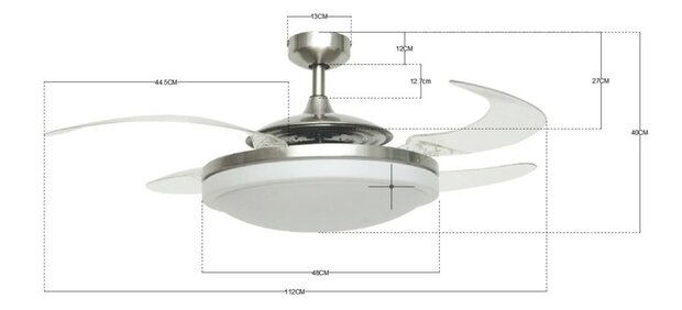 Beacon Fanaway Evo2 Endure plafondventilator geborsteld chroom 122 cm 210931 afmetingen