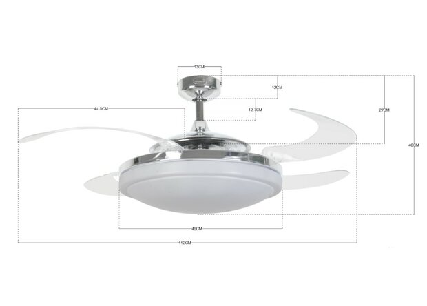 Beacon Fanaway Evo2 Endure plafondventilator chroom 122 cm 210932 afmetingen
