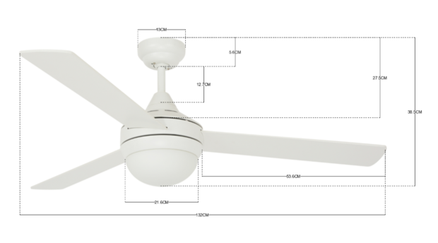 Beacon 212961 Airlie II Eco plafondventilator met verlichting wit 122 cm afmetingen