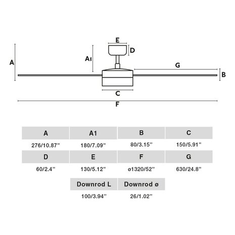 Faro Barcelona 34291-1TW Cruiser L LED plafondventilator met ledverlichting matzwart 132 cm afmetingen