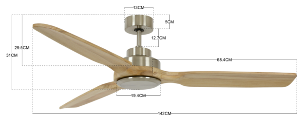 Beacon Shoalhaven plafondventilator geborsteld chroom 142 cm afmetingen 213050