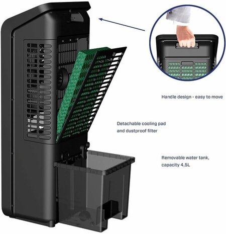 Clean Air Optima CA-104 mobiele aircooler met luchtzuiveraar zwart filter
