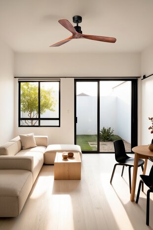 Faro Barcelona 33516DCWT Lantau L plafondventilator matzwart/walnoot met app 132 cm woonkamer