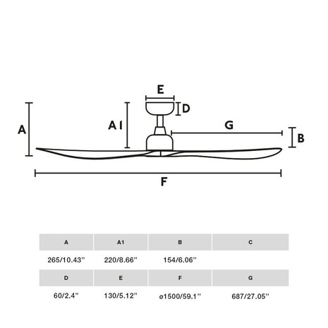 Faro Barcelona 34362WT Outwood L plafondventilator bruinwalnoot met app 150 cm afmetingen