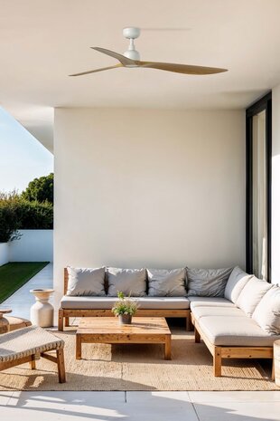 Faro Barcelona 34361 Outwood L plafondventilator wit/eikenhout 150 cm buiten veranda