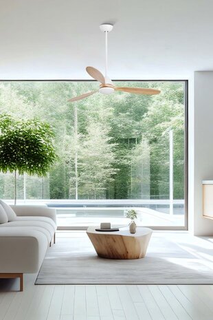 Faro Barcelona 33524 Poros L LED plafondventilator met verlichting wit/grenen 132 cm