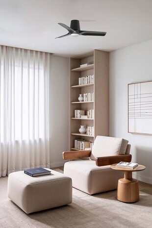 Faro Barcelona 338271S Hey Tub S plafondventilator met verlichting zwart 90 cm in woonkamer