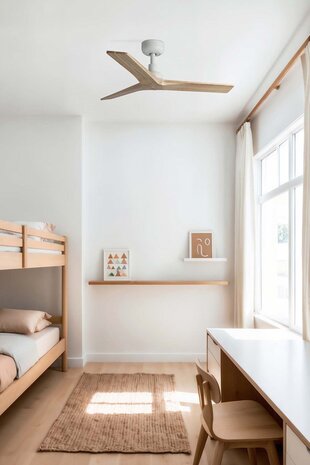 Faro Barcelona 34281 Klim S plafondventilator wit/grenenhout 93 cm in slaapkamer