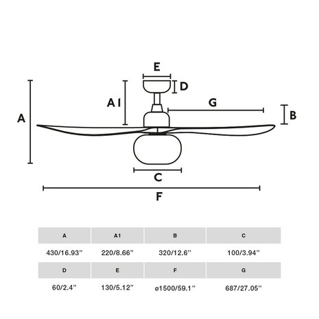 Faro Barcelona 34361-11L Outwood L plafondventilator wit/eikenhout 150 cm