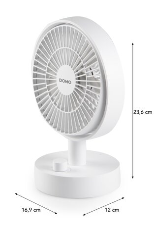 Domo DO8151 oplaadbare tafelventilator wit 15 cm afmetingen