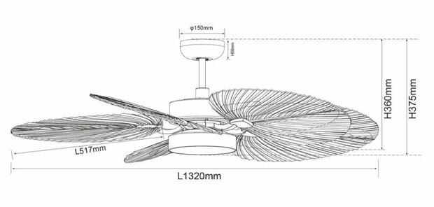 Beacon 21326849 Bali plafondventilator Naturel 132 cm afmetingen