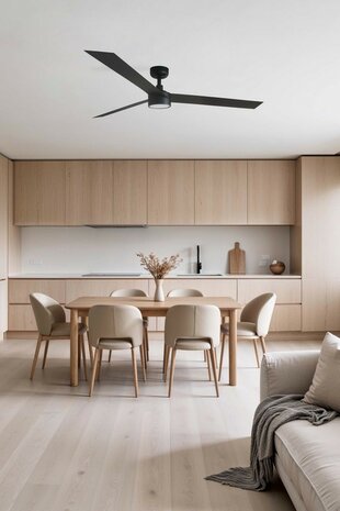 Faro Barcelona 342931S Cruiser XL plafondventilator met verlichting zwart 160 cm in woonkamer