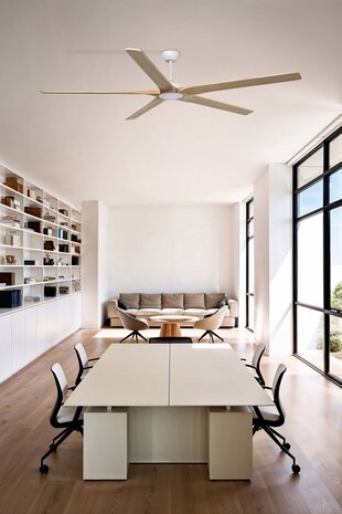 Faro Barcelona 34191WT Bigwood XL Tuya plafondventilator met app wit/grenen 200 cm in kantoor