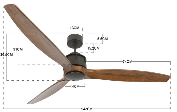Beacon Airfusion Akmani plafondventilator zwart bruin 156 centimeter afmetingen