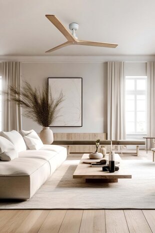 Faro Barcelona 34280 Klim M plafondventilator wit/grenenhout 125 cm in woonkamer